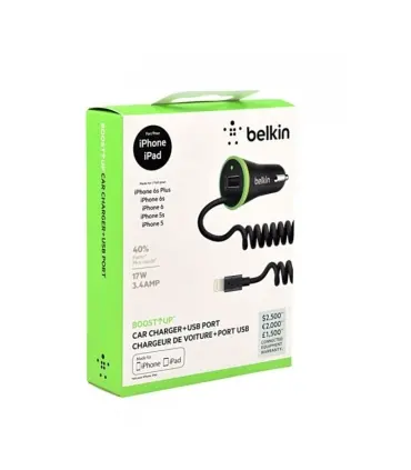 شارژر فندکی بلکین مدل F8J154bt04 همراه با کابل لایتنینگ