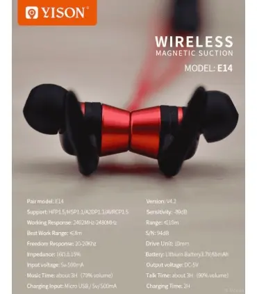 هندزفری بلوتوث وایسون Yison E14 Wireless Magnetic Earphone