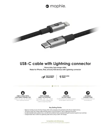 کابل USB-C به Lightning موفی مدل USB-C to Lightning Cable به طول 1 متر