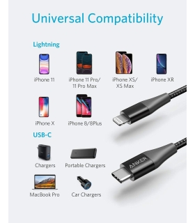 کابل شارژر انکر USB C to Lightning Cable 3 ft Apple Mfi Certified