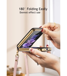 کاور چرم 360 درجه اویزدار اورجینال لاکچری GKK سامسونگ Galaxy Z FLIP 3