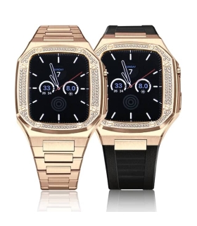 بند و کاور لاکچری فلزی نگین دار اپل واچ Case apple watch 45/44mm Luxury