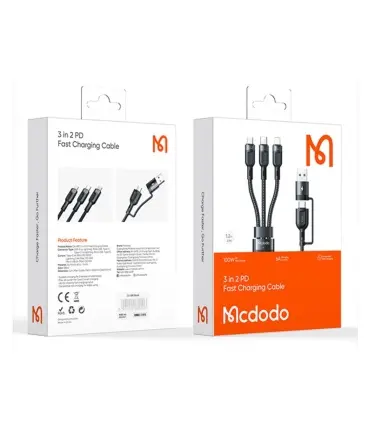 کابل 2 به 3 کاره میکرو Usb+لایتنینگ+تایپ سی مک دودو 100 وات مدل MCDODO CA-8800