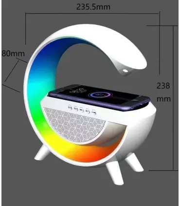 اسپیکر رقص نور دار شارژر وایرلس Speaker and with RGB and wireless charging| دارایه رقص نور زیبا و لاکچری اسپیکر 5 واتی شارژر وایرلس محل قرار گیری مموری کارت و فلش مموری مودهای رقص نور متفاوت 