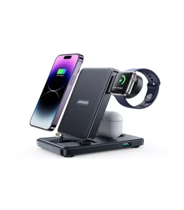شارژر 4 کاره تاشو لاتنینگ جویروم مدل Joyroom 4 in 1 Wireless Charging Stand JR-WQS02| شارژر 4 کاره لاتنینگ جویروم مدل JR-WQS02 طراحی حرفه ای کوچک و قاب حمل قابلیت متصل شدن تایپ سی و شارژر ساعت هوشمند ساخت شرکت معروف جویروم 