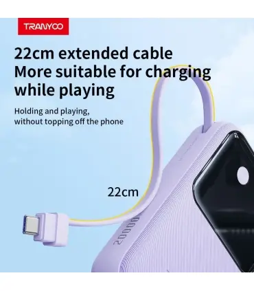 پاوربانک 20 هزار میلی امپر ترانیو مدل Power Bank Tranyoo T-K12| پاوربانک  دار برند ترانیو مدل T-K12 20 هزار میلی امپر 22.0 وات رنگ بندی زیبا و خاص ساخته شده برند معتبر ترانیو 