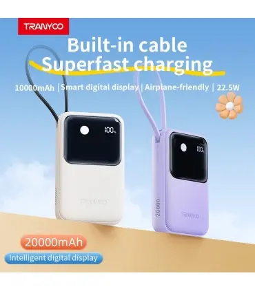 پاوربانک 20 هزار میلی امپر ترانیو مدل Power Bank Tranyoo T-K12| پاوربانک  دار برند ترانیو مدل T-K12 20 هزار میلی امپر 22.0 وات رنگ بندی زیبا و خاص ساخته شده برند معتبر ترانیو 