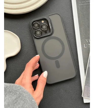 قاب مگسیف دار کریتیو ایفون 15 پرو مکس Case Magsafe Creative Iphone 15 Pro Max|مناسب ایفون 15 پرو مکسمگسیف قویهمراه گلس لنزدارایی استندمقاوم در برابر ضربهمحفظه خروج هواپشت مات