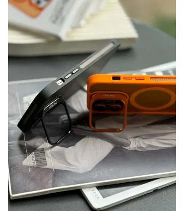 قاب مگسیف دار کریتیو ایفون 15 پرو مکس Case Magsafe Creative Iphone 15 Pro Max|مناسب ایفون 15 پرو مکسمگسیف قویهمراه گلس لنزدارایی استندمقاوم در برابر ضربهمحفظه خروج هواپشت مات
