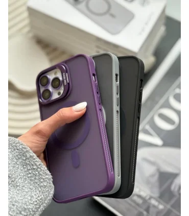 قاب مگسیف دار کریتیو ایفون 15 پرو مکس Case Magsafe Creative Iphone 15 Pro Max|مناسب ایفون 15 پرو مکسمگسیف قویهمراه گلس لنزدارایی استندمقاوم در برابر ضربهمحفظه خروج هواپشت مات