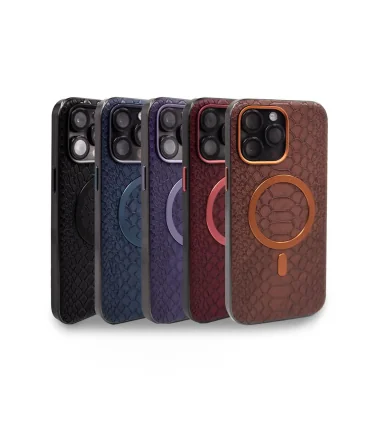 قاب چرمی مگسیف دار مک کوی ایفون 15 پرو LEATHER MAGSAFE SNAKESKIN CASE MACCOY IPHONE 15 PRO|مناسب ایفون 15 پرو چرم با کیفیت مقاوم در برابر ضربه مگسیف قوی برند اورجینال مک کوی