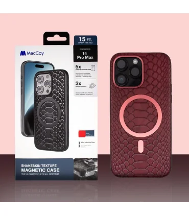 قاب چرمی مگسیف دار مک کوی ایفون 15 پرو LEATHER MAGSAFE SNAKESKIN CASE MACCOY IPHONE 15 PRO|مناسب ایفون 15 پرو چرم با کیفیت مقاوم در برابر ضربه مگسیف قوی برند اورجینال مک کوی