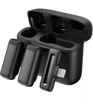میکروفون بی سیم 2 عددی مخصوص ایفون Pack 2 Wireless Microphones with for iPhone| میکروفون بی سیم 2 عددی مخصوص ایفون Pack 2 Wireless Microphones with Charging Case for iPhoneمناسب ایفون 2 عدد فرستنده (میکروفون) 1عدد گیرنده همراه کیس محافظ کیفیت خوب دارای نویز کنسلینگ 