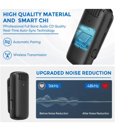 میکروفون بی سیم 2 عددی مخصوص ایفون Pack 2 Wireless Microphones with for iPhone| میکروفون بی سیم 2 عددی مخصوص ایفون Pack 2 Wireless Microphones with Charging Case for iPhoneمناسب ایفون 2 عدد فرستنده (میکروفون) 1عدد گیرنده همراه کیس محافظ کیفیت خوب دارای نویز کنسلینگ 