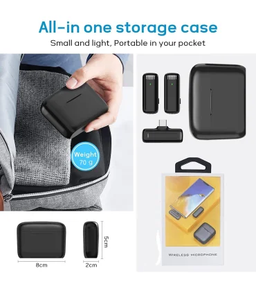 میکروفون بی سیم 2 عددی مخصوص تایپ سی Pack 2 Wireless Microphones with for TYPE-C| میکروفون بی سیم 2 عددی مخصوص تایپ سی Pack 2 Wireless Microphones with for TYPE-Cمناسب گوشی های تایپ سی 2 عدد فرستنده (میکروفون) 1عدد گیرنده همراه کیس محافظ کیفیت خوب دارای نویز کنسلینگ 