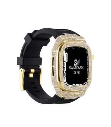 بند کاور سوارسکی نگین دار اپل واچ 44/45 ملیمتری Band Case LUXURY Apple Watch 44-45mm| مناسب اپل واچ 44/45 میلیمتری سوارسکی نگین دار رنگ بندی زیبا بدنه فلزی بند سیلیکونی کیفیت عالی3 نگین ثابت محافظت کامل ازاپل واچ 