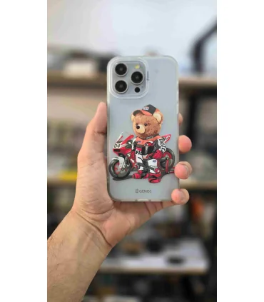 قاب برند جینس ایفون 15 پرو مکس کد1 Case GENISS Iphone 15 Pro Max| مناسب ایفون 15 پرو مکس طرح تدی و موتور کیفیت ساخت بالا دکمه های نرم مقاومت بالا در برابر ضربه بسته بندی زیبا پورت های استاندارد رنگ طرح ثابت برند اورجینال GENISS 