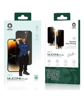گلس پرايوسي گرین لاین سیلیکون ایفون 15 پرومکس Green Lion 3D Silicone Plus Privacy Glass iPhone 15 Pro Max