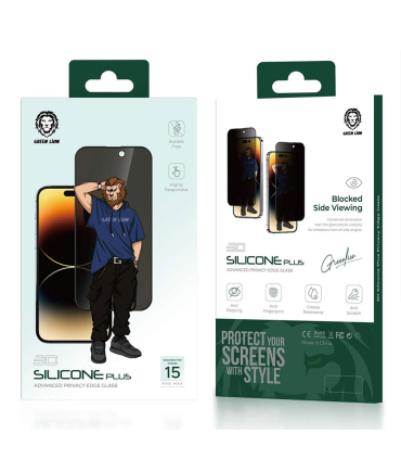گلس پرايوسي گرین لاین سیلیکون ایفون 15 پرومکس Green Lion 3D Silicone Plus Privacy Glass iPhone 15 Pro Max