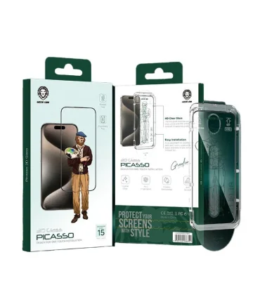 گلس قالب نصب اسان گرین لاین مدل پیکاسو ایفون 14 پرومکس Green Lion 3D Glass PICASSO Iphone 14 pro max