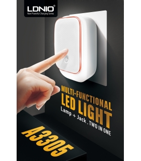 آداپتور شارژر 3 پورت و چراغ خواب الدینیو LDNIO A3305 با کابل شارژ